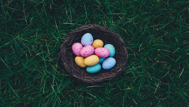 Osternest mit bunten Eiern