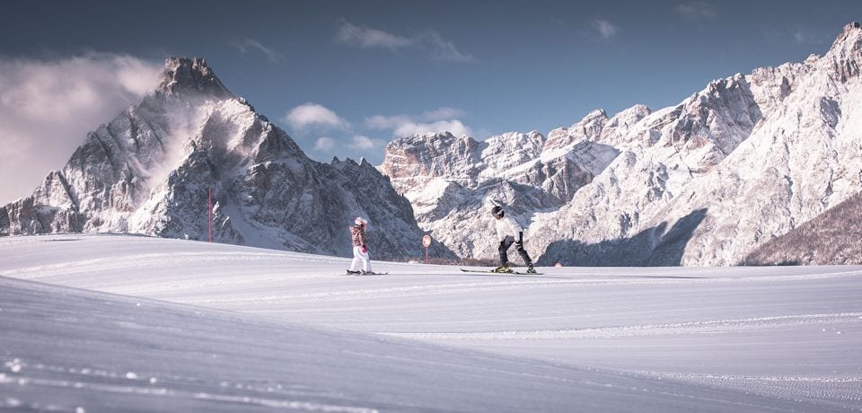 drei-zinnen-dolomiten-panorama-winter-kind 3 zinnen dolomiten Skifahren